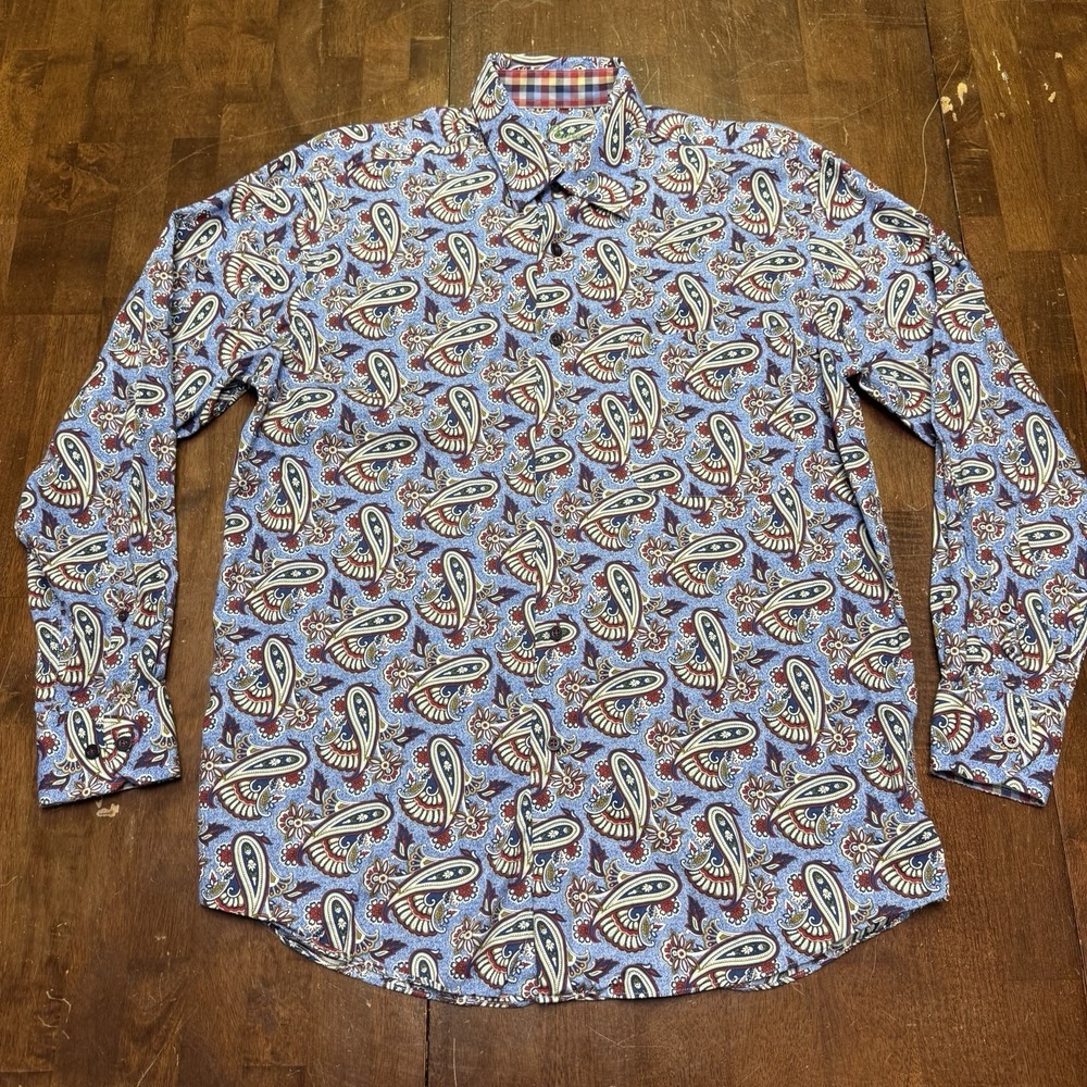 Alan Flusser Shirt‎ Mens Medium Blue Paisley Button Long Sleeve Preppy
